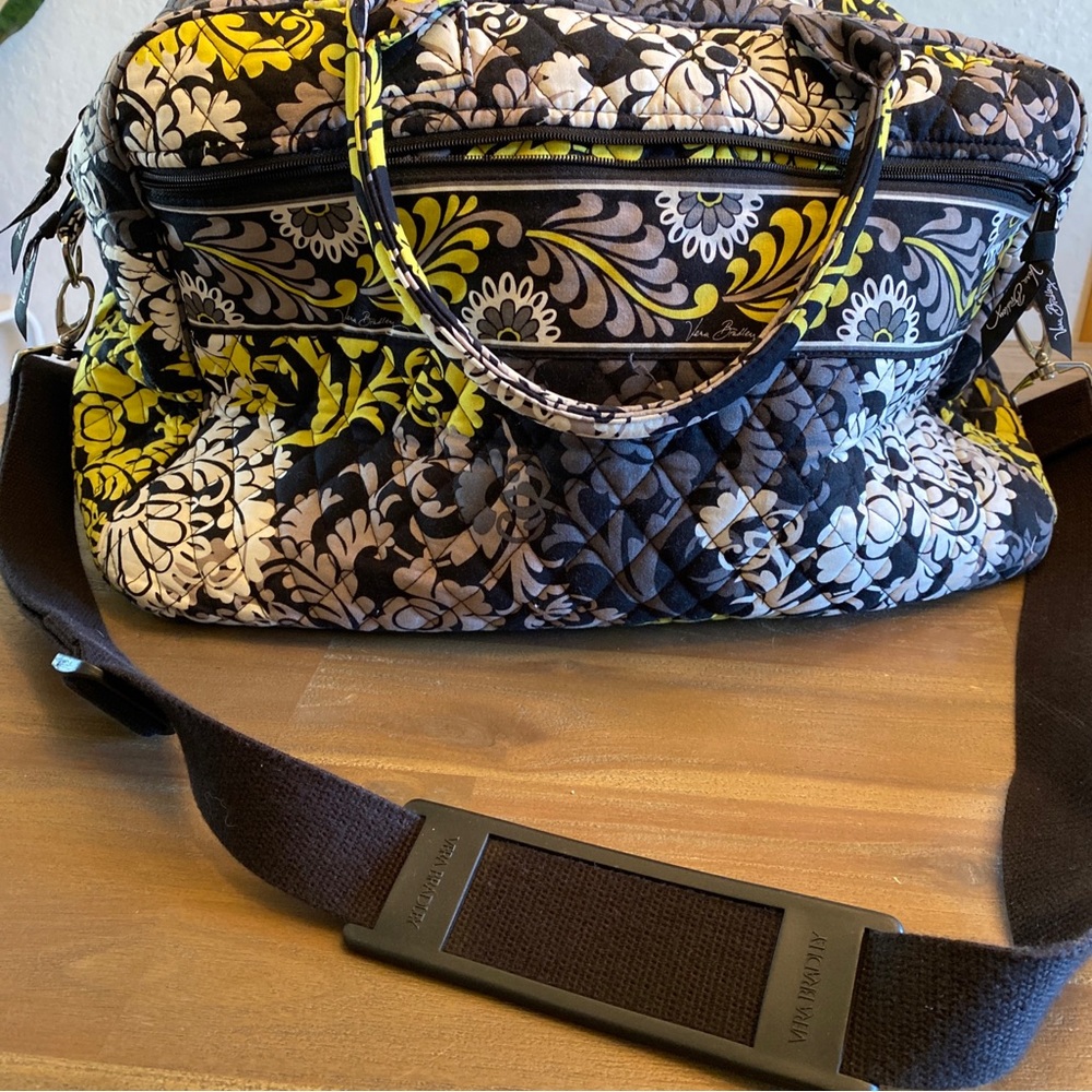 Vera Bradley Large Travel Duffel Bag Baroque Black Yellow Floral Quilt